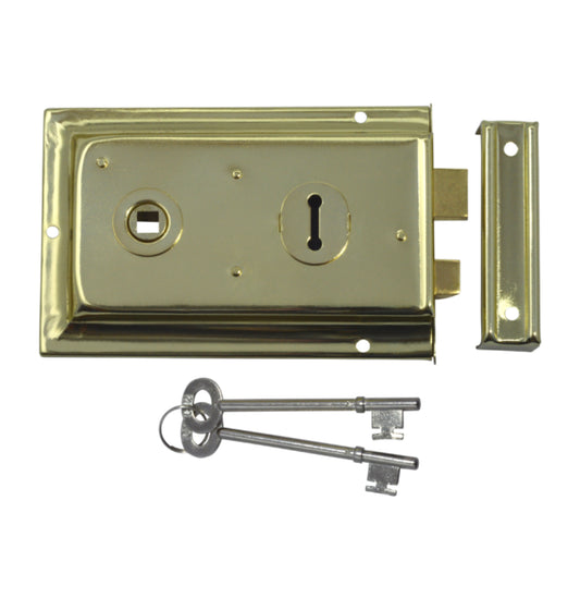 ASEC 1 Lever Double Handed Flanged Rimlock - 150mm Brass
